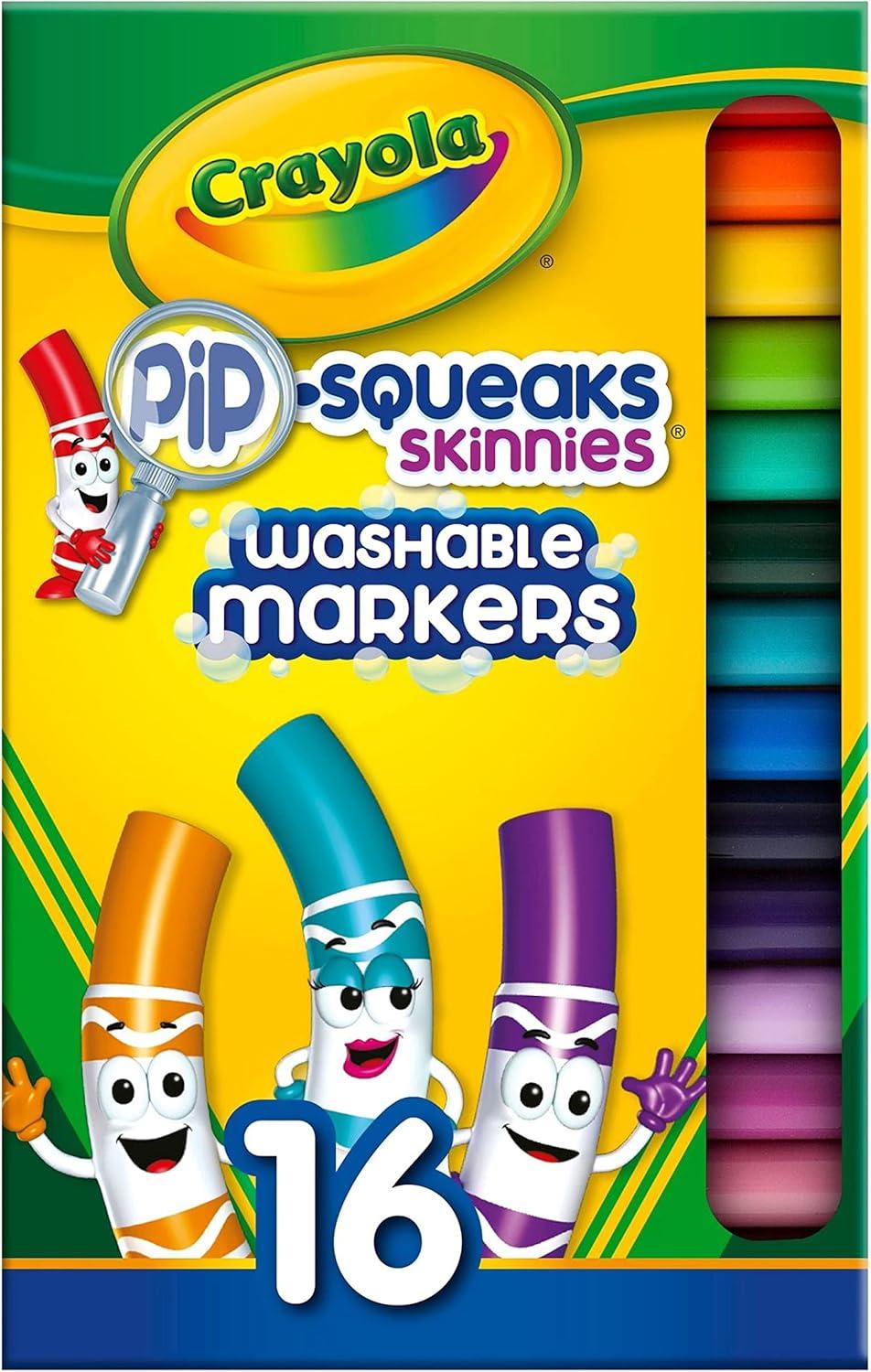 imageCrayola Pip Squeaks Skinnies Washable Marker Set 16ct Mini Markers for Toddlers Thin Coloring Supplies for Kids Toddler Back to School Essentials1 Count Pack of 2