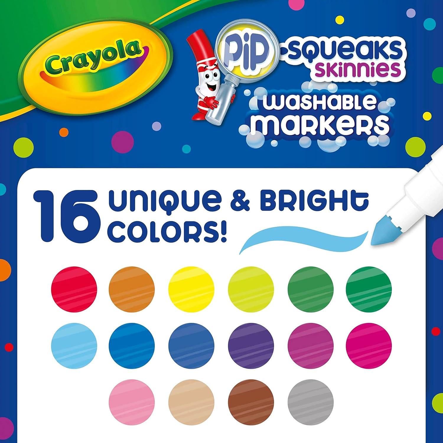 imageCrayola Pip Squeaks Skinnies Washable Marker Set 16ct Mini Markers for Toddlers Thin Coloring Supplies for Kids Toddler Back to School Essentials1 Count Pack of 2