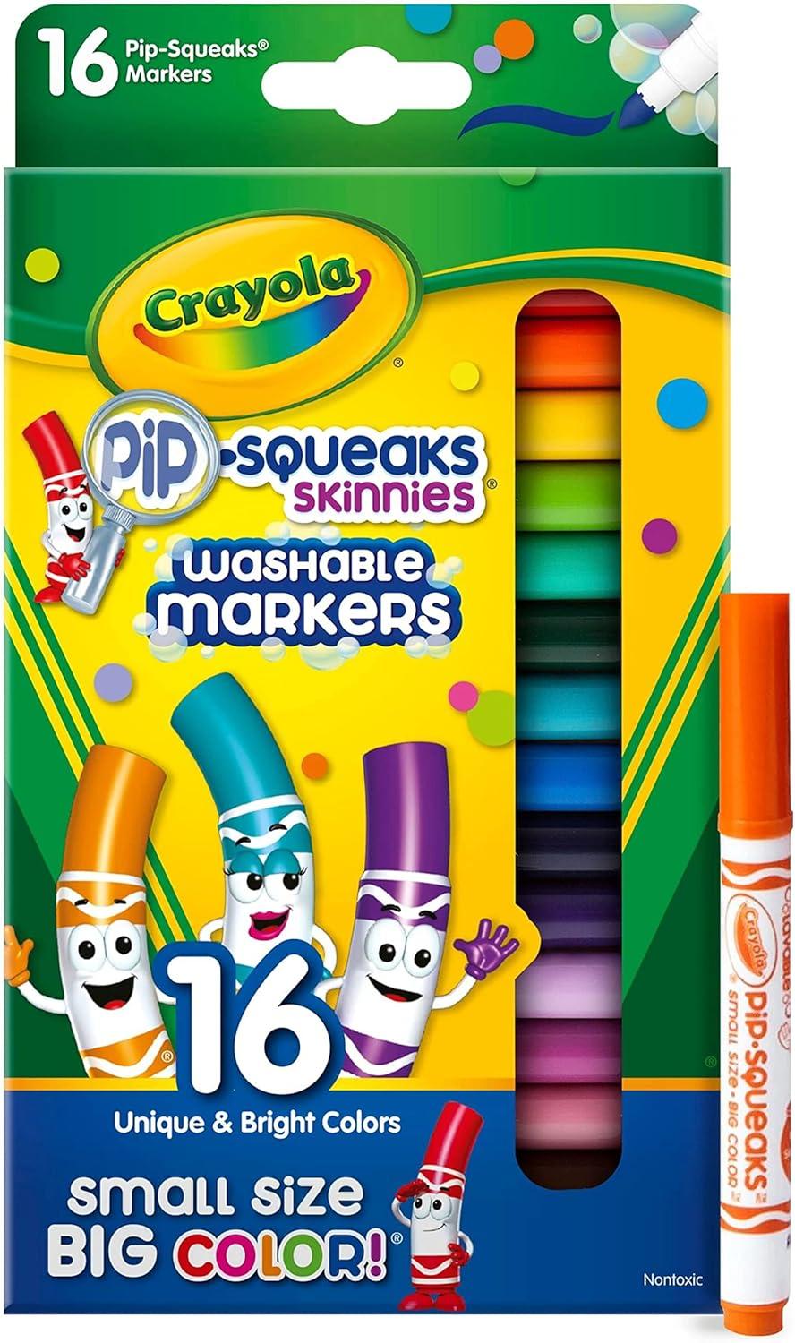 imageCrayola Pip Squeaks Skinnies Washable Marker Set 16ct Mini Markers for Toddlers Thin Coloring Supplies for Kids Toddler Back to School Essentials1 Count Pack of 2