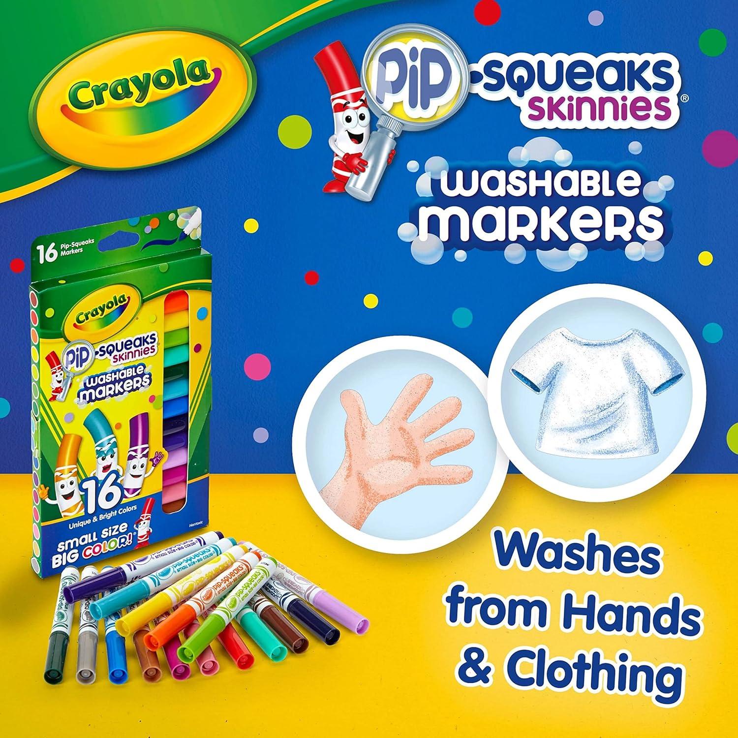 imageCrayola Pip Squeaks Skinnies Washable Marker Set 16ct Mini Markers for Toddlers Thin Coloring Supplies for Kids Toddler Back to School Essentials1 Count Pack of 2