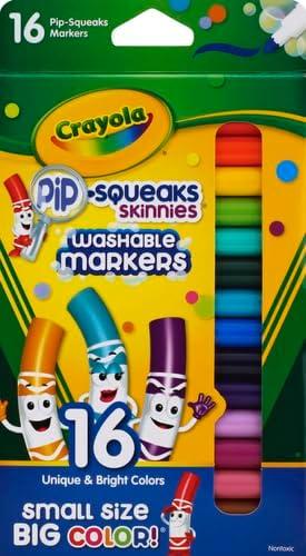 imageCrayola Pip Squeaks Skinnies Washable Marker Set 16ct Mini Markers for Toddlers Thin Coloring Supplies for Kids Toddler Back to School Essentials1 Count Pack of 2