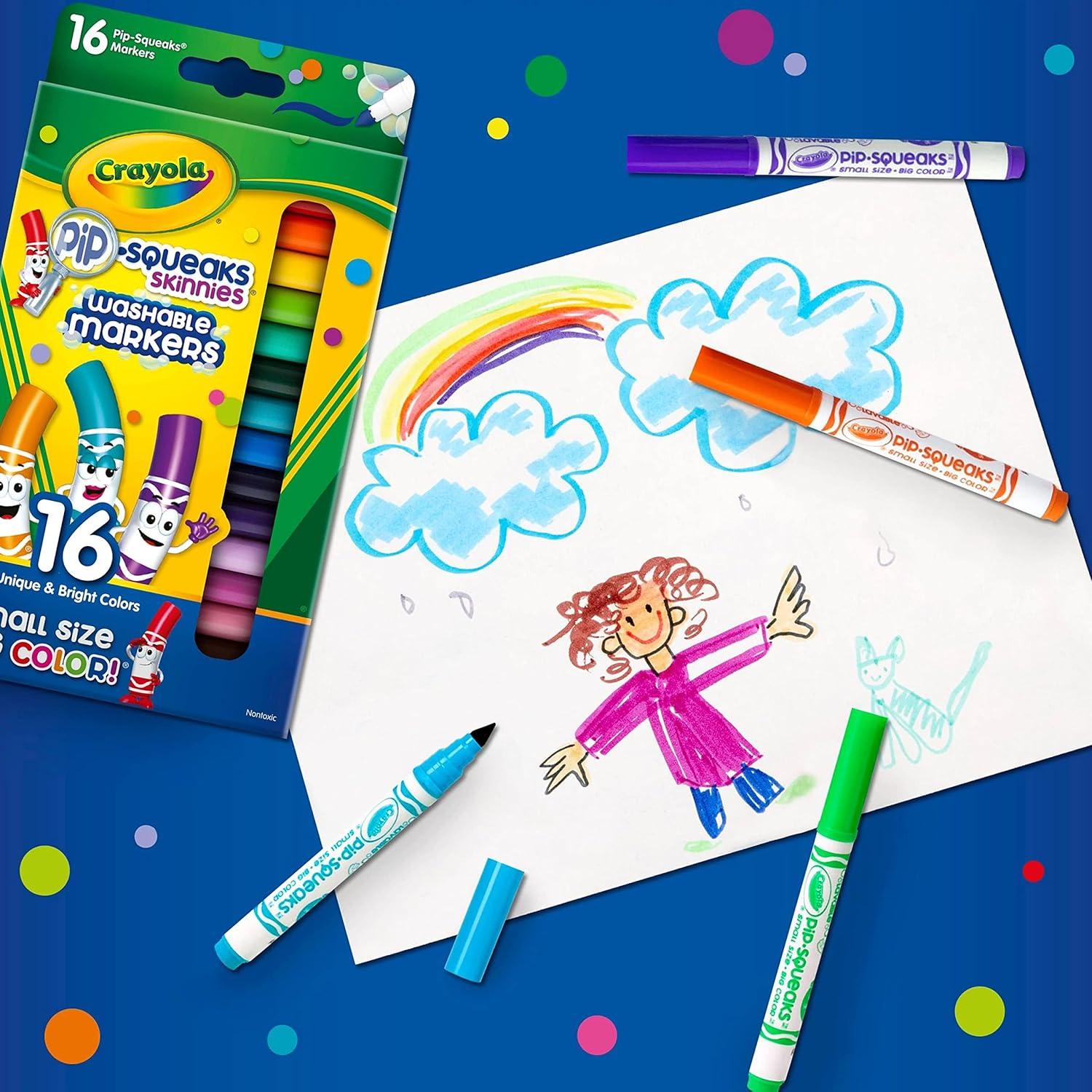 imageCrayola Pip Squeaks Skinnies Washable Marker Set 16ct Mini Markers for Toddlers Thin Coloring Supplies for Kids Toddler Back to School Essentials1 Count Pack of 2