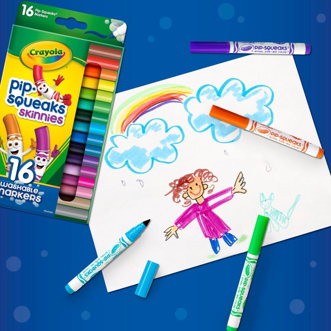 imageCrayola Pip Squeaks Skinnies Washable Marker Set 16ct Mini Markers for Toddlers Thin Coloring Supplies for Kids Toddler Back to School Essentials1 Count Pack of 1
