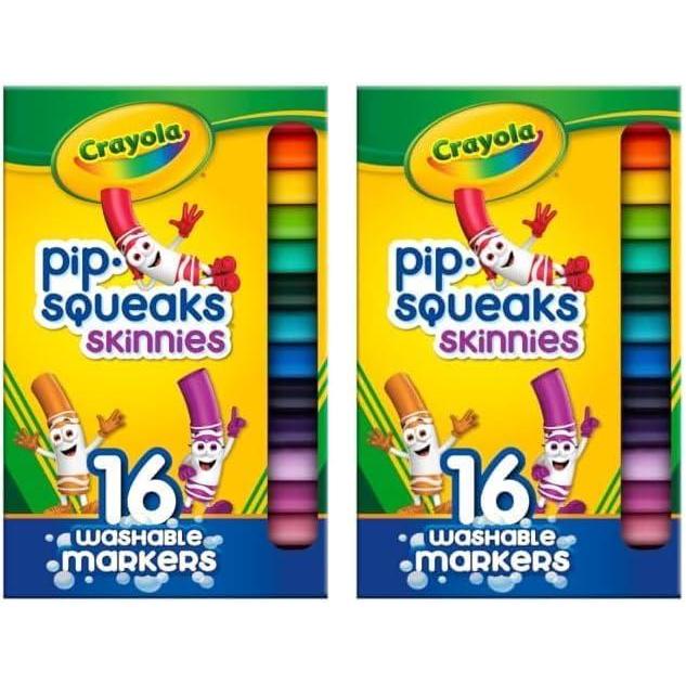 imageCrayola Pip Squeaks Skinnies Washable Marker Set 16ct Mini Markers for Toddlers Thin Coloring Supplies for Kids Toddler Back to School Essentials1 Count Pack of 2