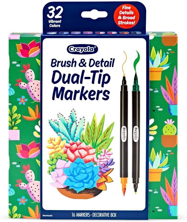 imageCrayola Brush ampamp Detail Dual Tip Marker Set 16 Markers 32 Colors Adult Coloring Markers Gifts for Teens ampamp Adults