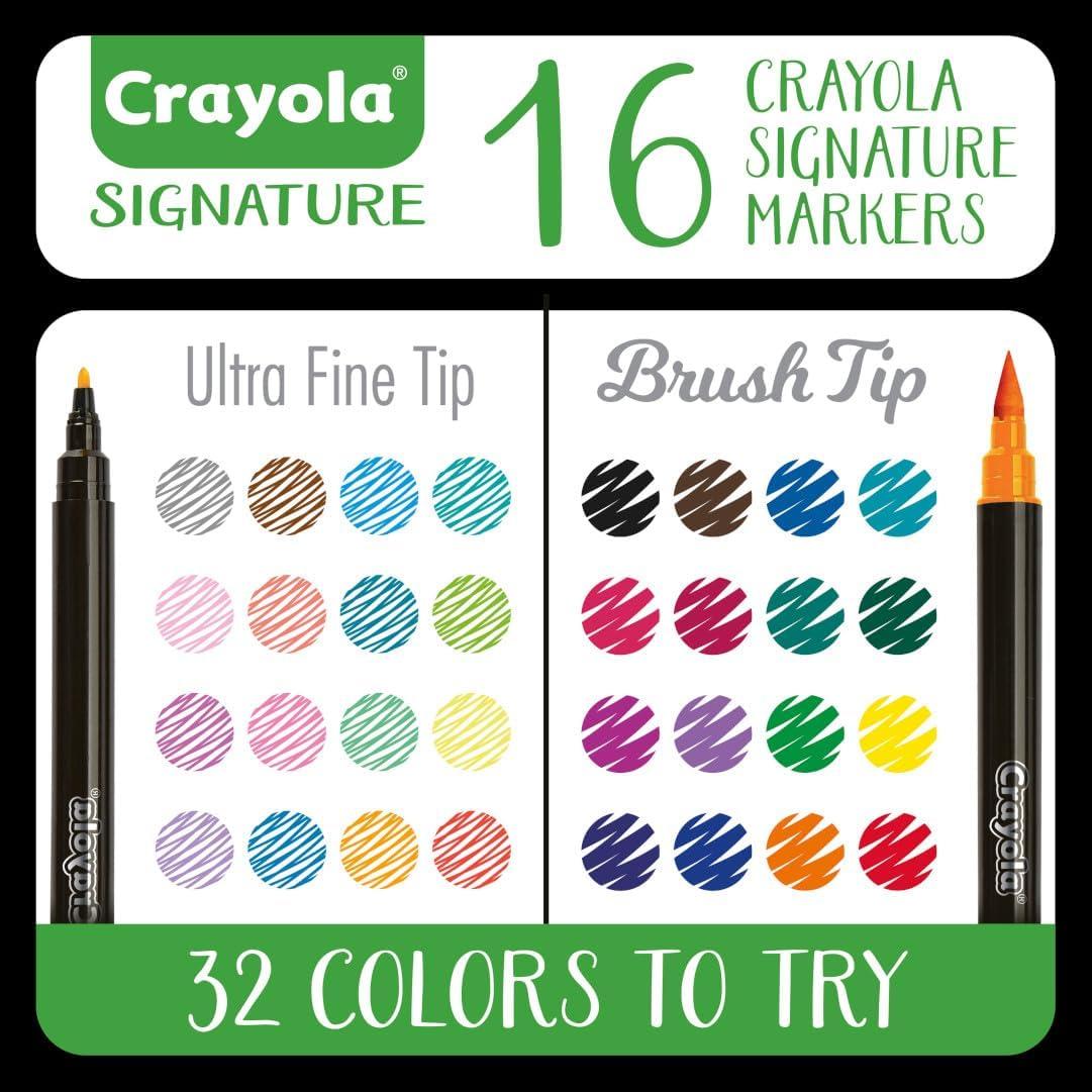 imageCrayola Brush ampamp Detail Dual Tip Marker Set 16 Markers 32 Colors Adult Coloring Markers Gifts for Teens ampamp AdultsBrush  Detail