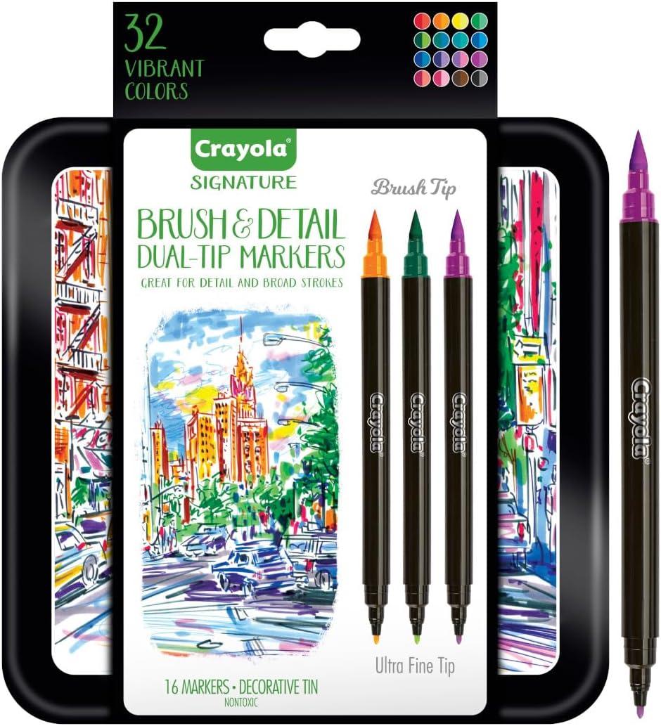 imageCrayola Brush ampamp Detail Dual Tip Marker Set 16 Markers 32 Colors Adult Coloring Markers Gifts for Teens ampamp AdultsBrush  Detail