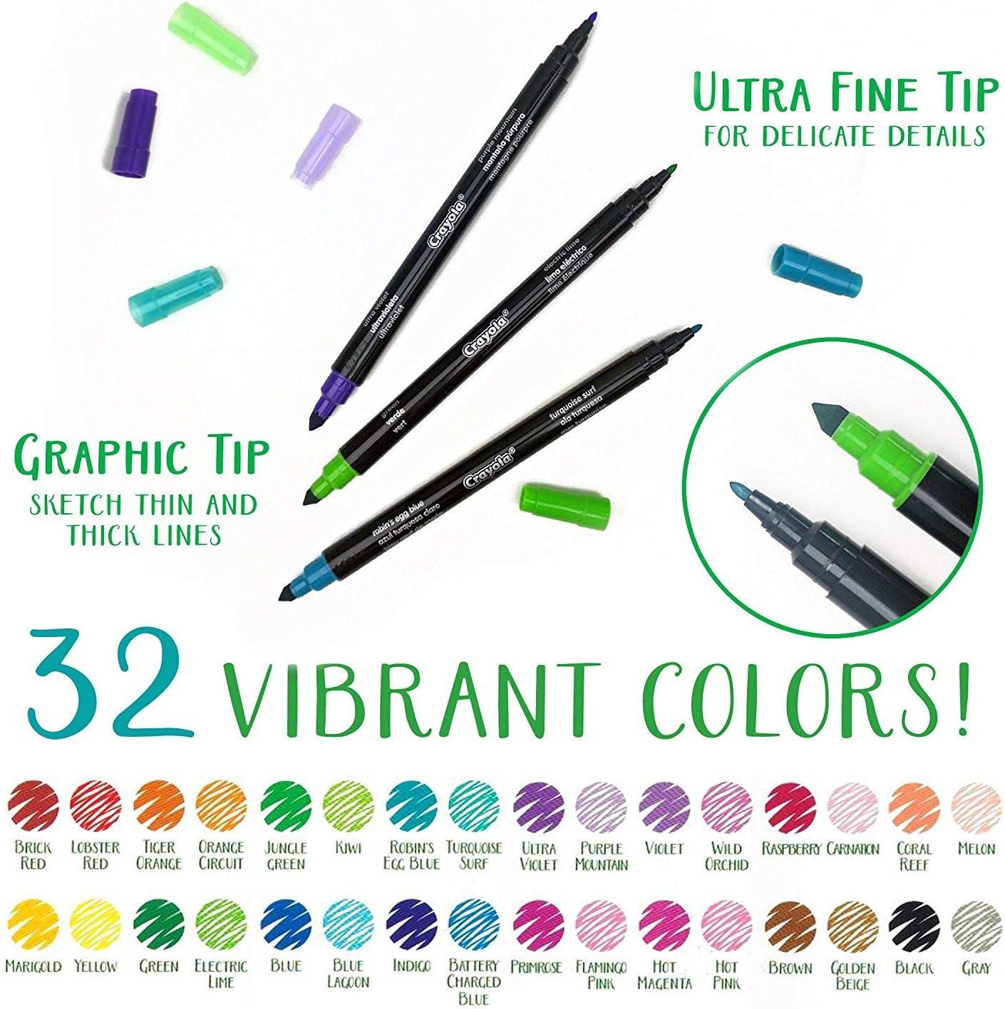 imageCrayola Brush ampamp Detail Dual Tip Marker Set 16 Markers 32 Colors Adult Coloring Markers Gifts for Teens ampamp AdultsSketch  Detail