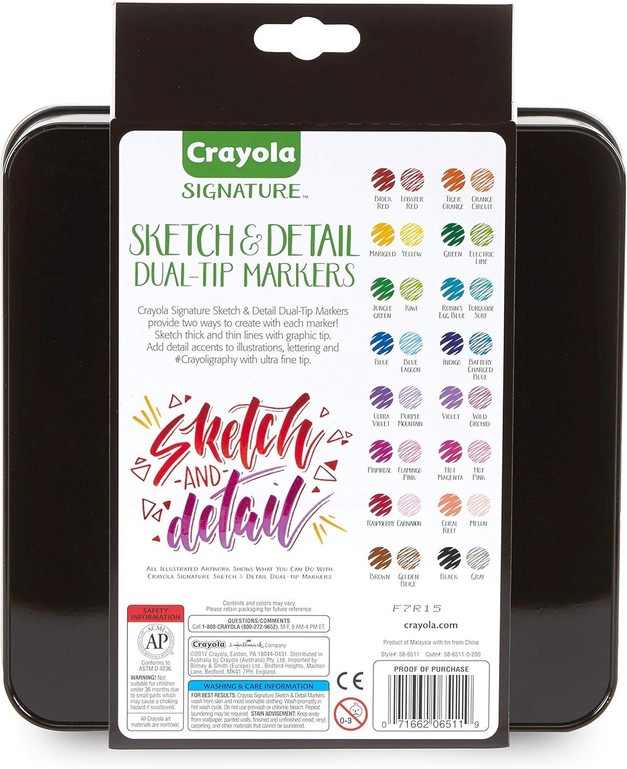 imageCrayola Brush ampamp Detail Dual Tip Marker Set 16 Markers 32 Colors Adult Coloring Markers Gifts for Teens ampamp AdultsSketch  Detail