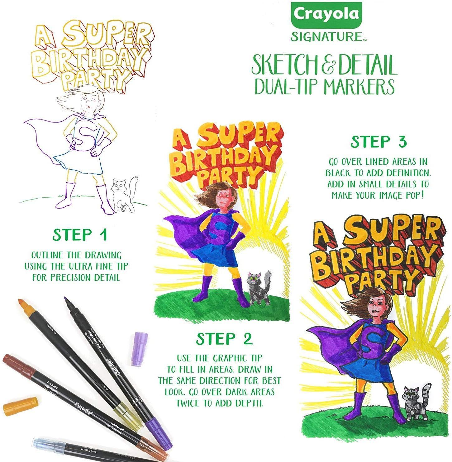 imageCrayola Brush ampamp Detail Dual Tip Marker Set 16 Markers 32 Colors Adult Coloring Markers Gifts for Teens ampamp AdultsSketch  Detail