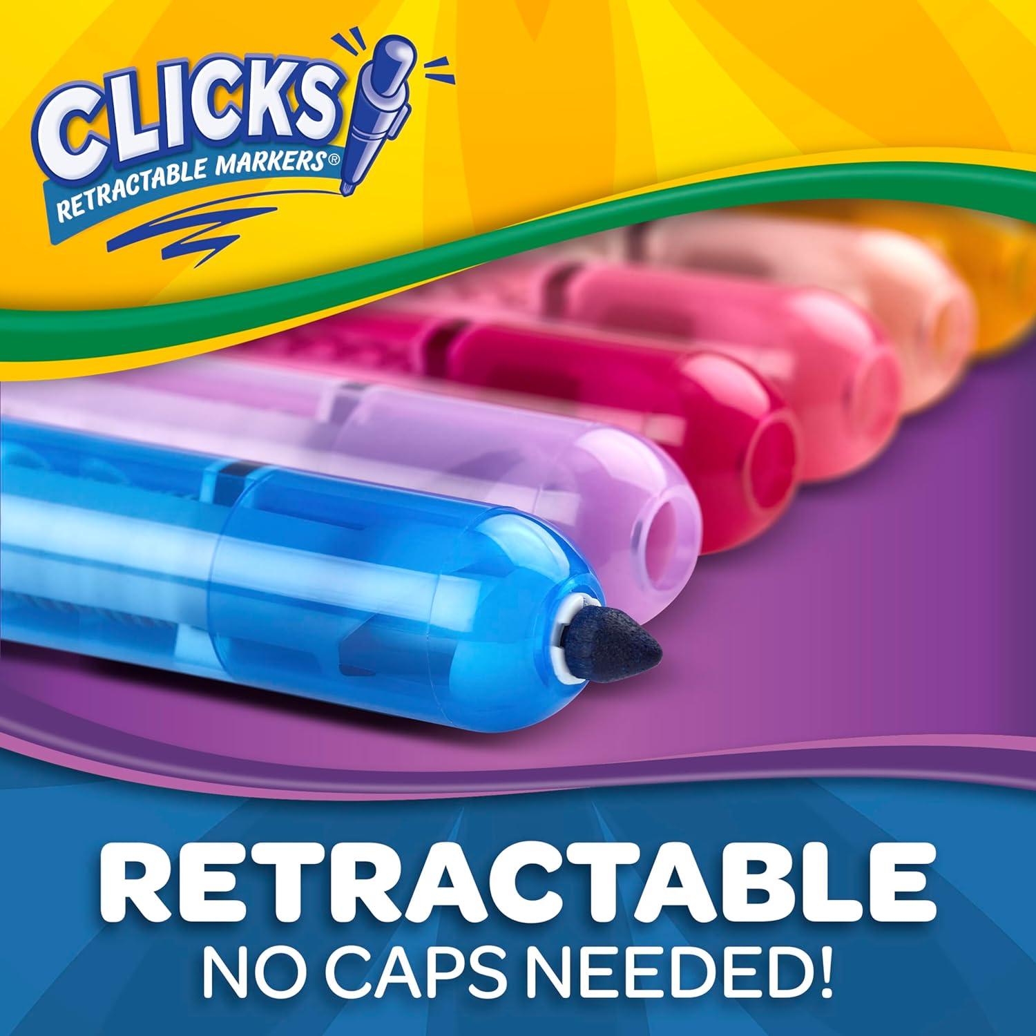 imageCrayola Clicks Retractable Tip Marker Set for Kids 10ct Markers For School Long Lasting Coloring Book Supplies No Dry Back to School Essentials 6GreenBlueRed