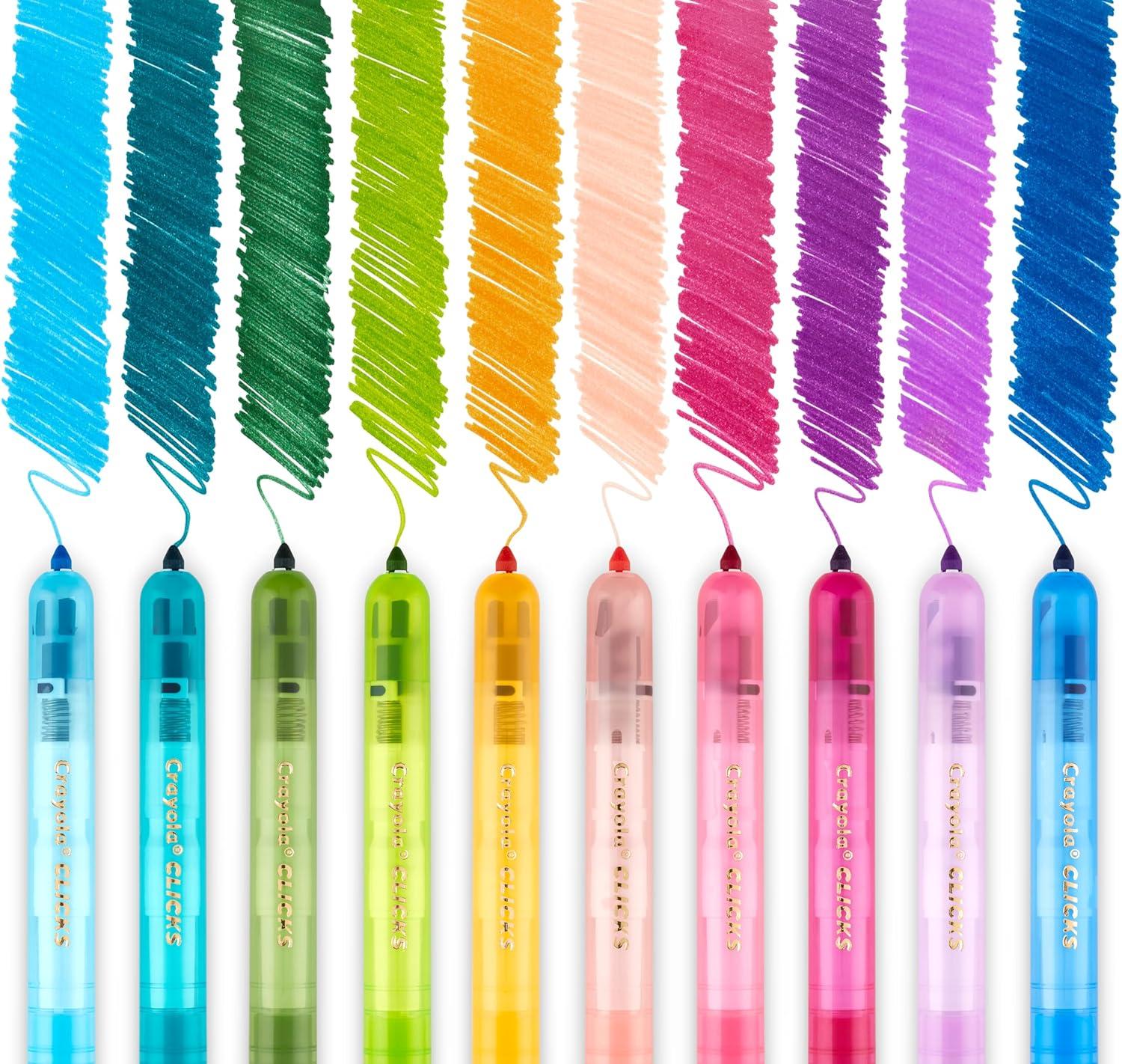 imageCrayola Clicks Retractable Tip Marker Set for Kids 10ct Markers For School Long Lasting Coloring Book Supplies No Dry Back to School Essentials 6GreenBlueRed