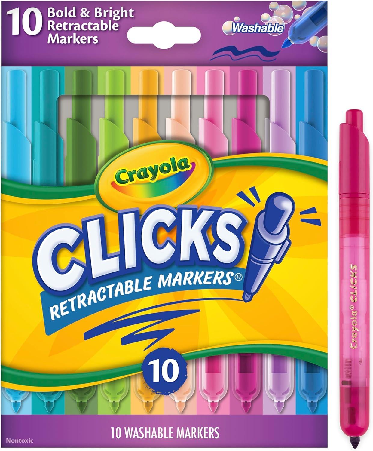 imageCrayola Clicks Retractable Tip Marker Set for Kids 10ct Markers For School Long Lasting Coloring Book Supplies No Dry Back to School Essentials 6GreenBlueRed