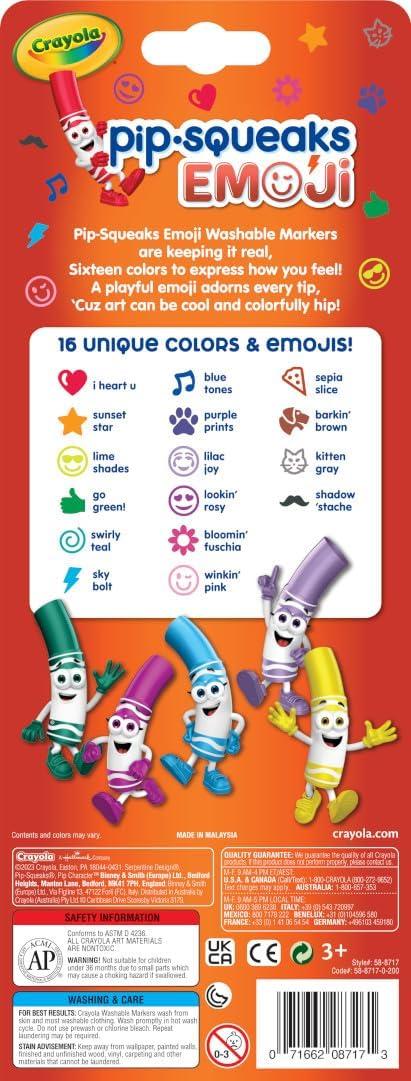 imageCrayola Emoji Pip Squeaks Washable Markers 16ct Toddler Mini Stamper Marker Set Coloring Supplies for Toddlers Gift for Kids