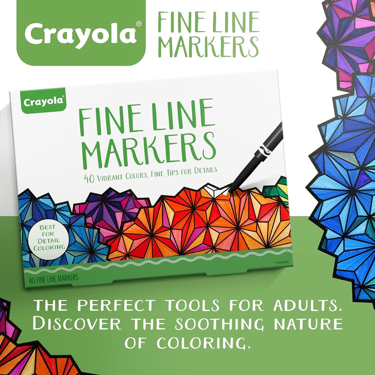 imageCrayola Fine Line Markers for Adults 40ct Skinny Marker Set for Adult Coloring Books Aesthetic Art Supplies Stress Relief Activity Coloring Supplies