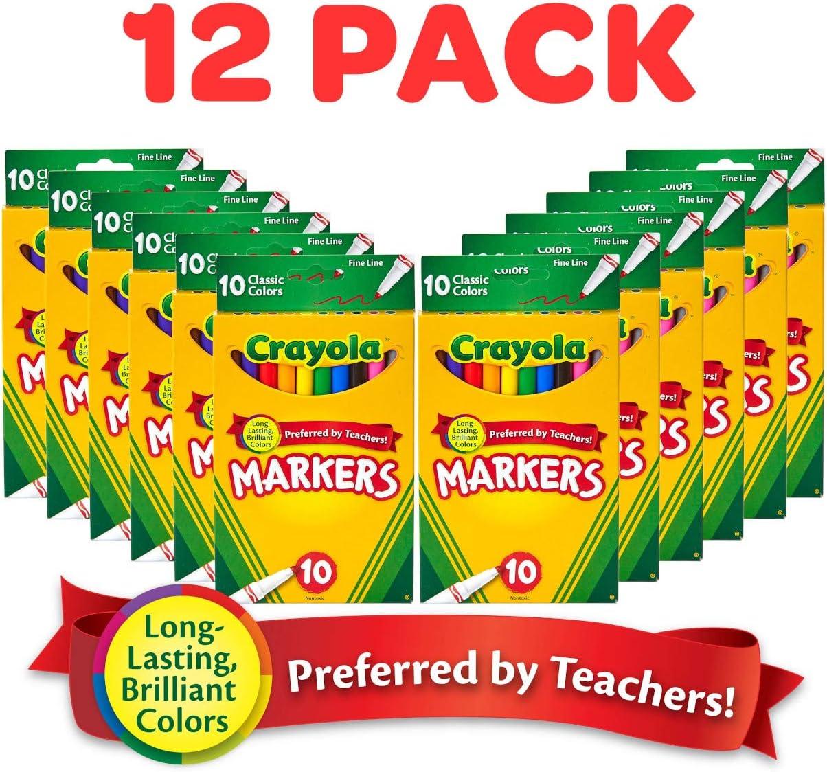 imageCrayola Fine Line Markers for Kids 12 Boxes Coloring Markers for School Bulk Back to School Supplies Teacher Classroom Must Have 10 Colors 3Markers Bulk