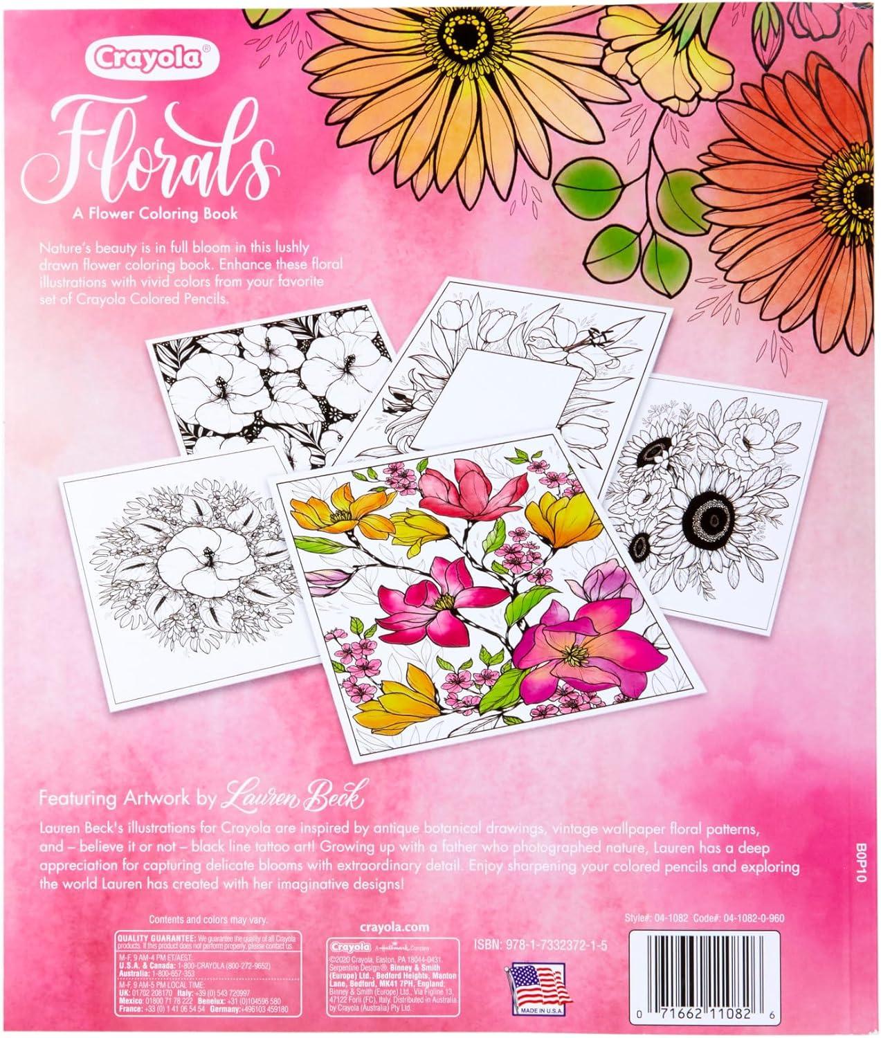 imageCrayola Floral Adult Coloring Book 40pgs Flower Adult Coloring Pages Stress Relief Activity Mindfulness Gift for Teens ampamp Adults 9Florals