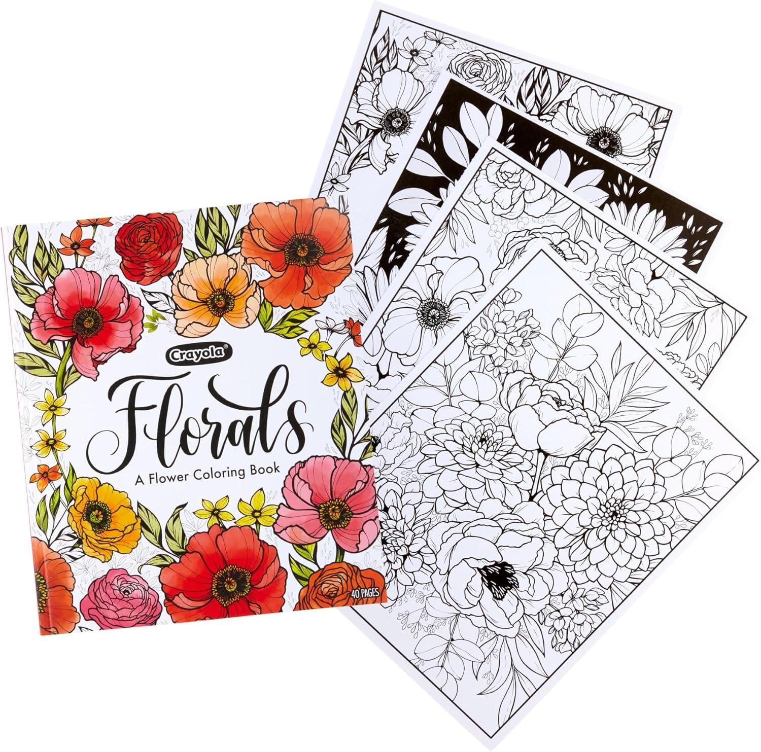 imageCrayola Floral Adult Coloring Book 40pgs Flower Adult Coloring Pages Stress Relief Activity Mindfulness Gift for Teens ampamp Adults 9Florals