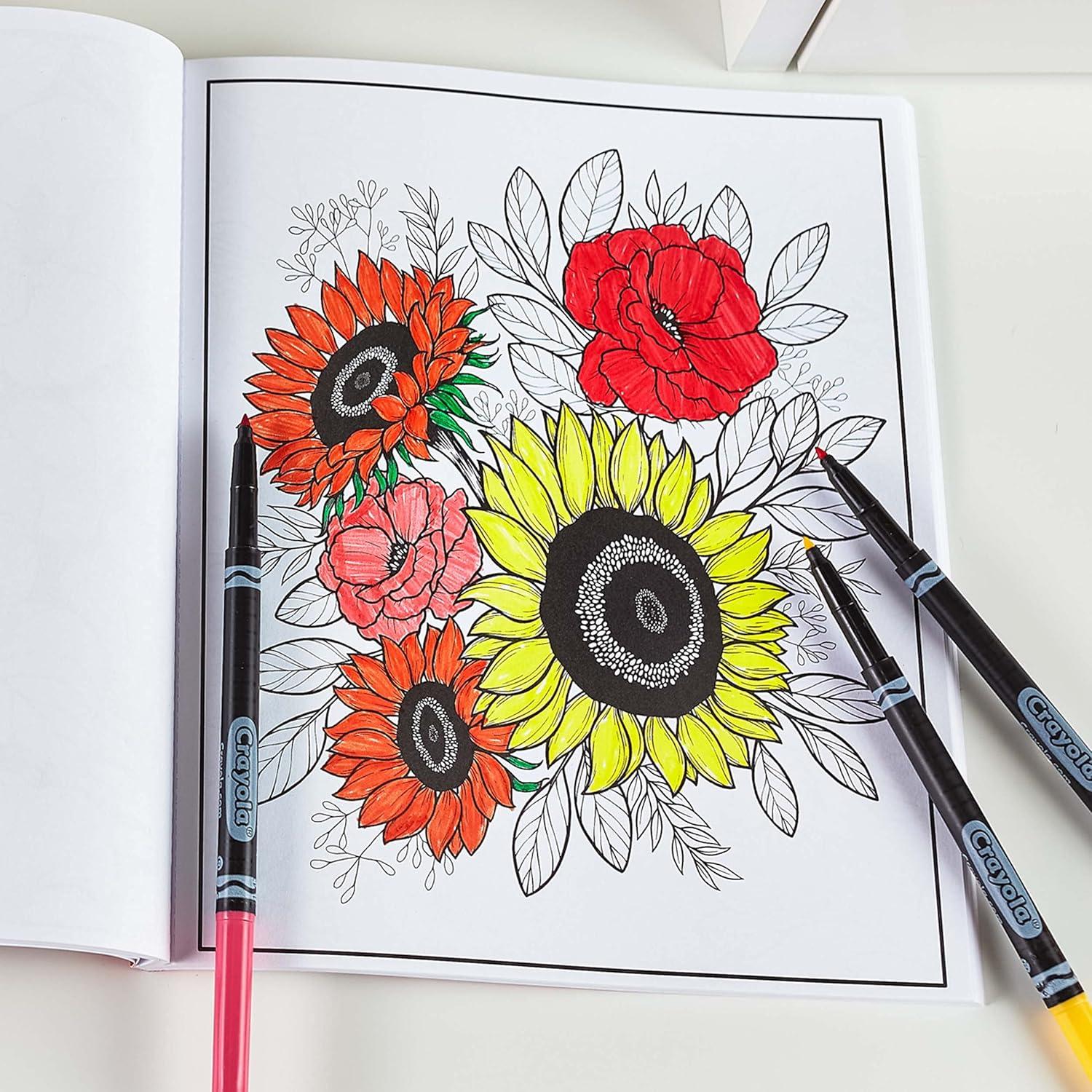 imageCrayola Floral Adult Coloring Book 40pgs Flower Adult Coloring Pages Stress Relief Activity Mindfulness Gift for Teens ampamp Adults 9Florals