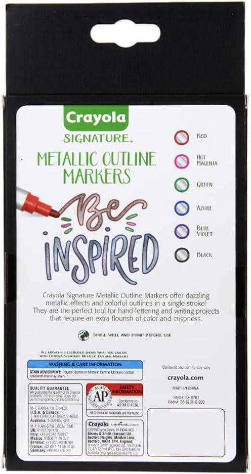 imageCrayola Metallic Outline Paint Markers Assorted Colors Art Supplies 6 Count