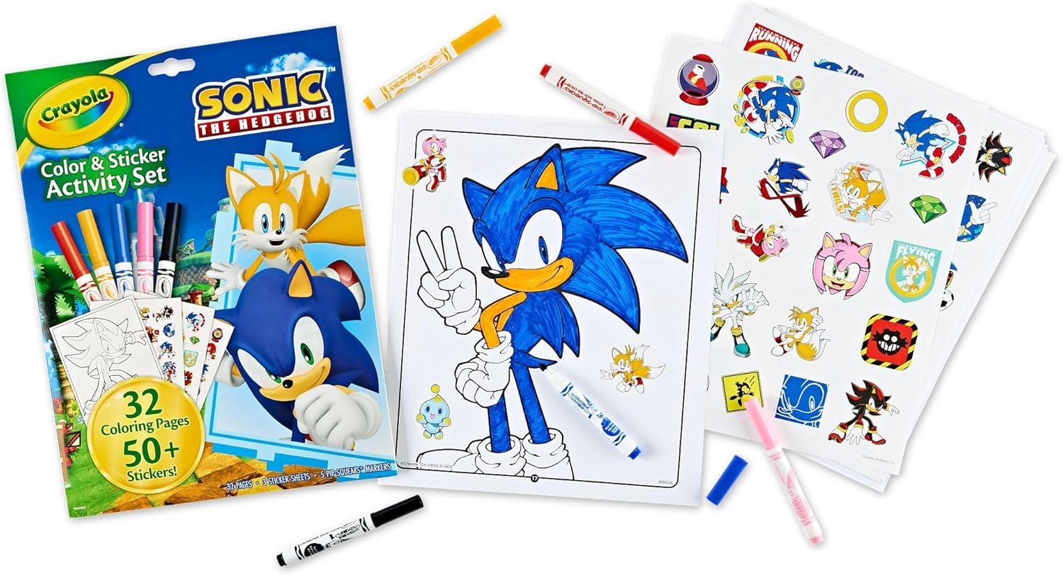 imageCrayola Sonic Color and Sticker Activity Set with Pipsqueak Markers Gift for Kids Sonic Coloring Pages and Stickers 3
