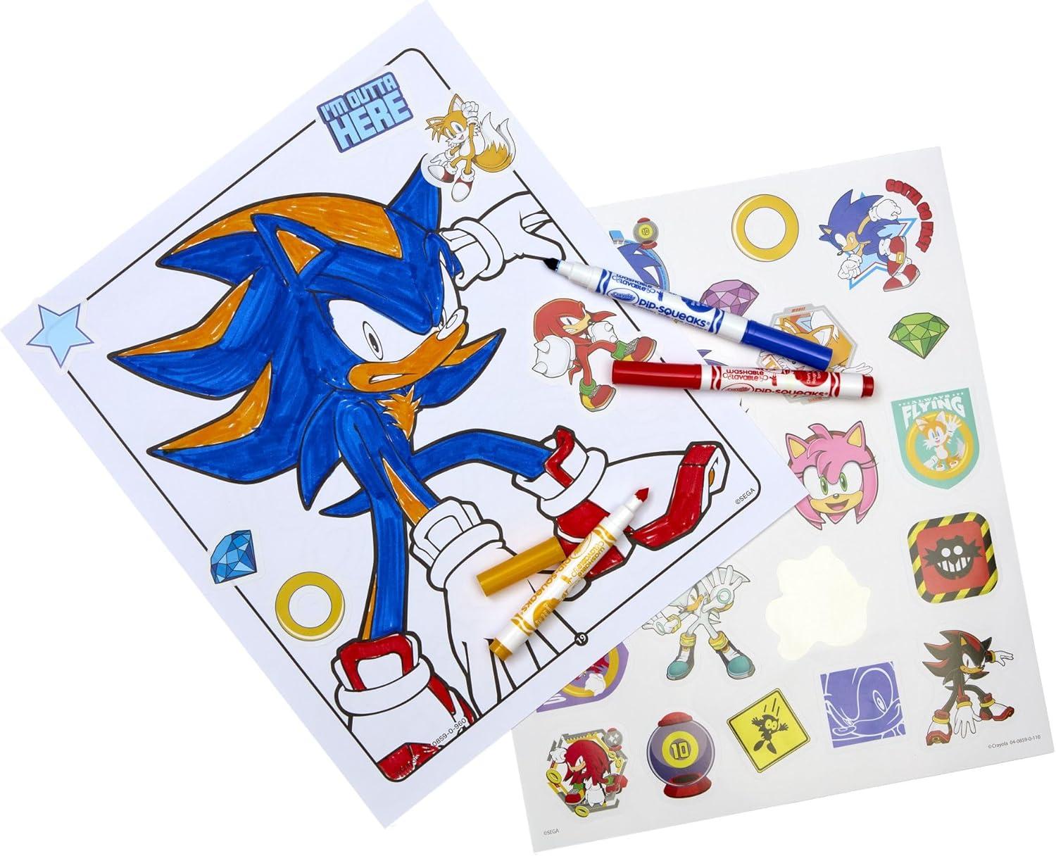 imageCrayola Sonic Color and Sticker Activity Set with Pipsqueak Markers Gift for Kids Sonic Coloring Pages and Stickers 3