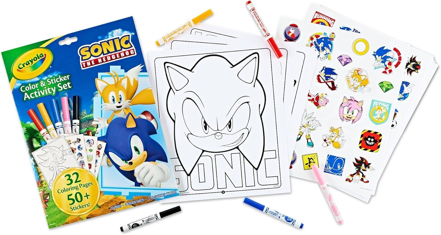 imageCrayola Sonic Color and Sticker Activity Set with Pipsqueak Markers Gift for Kids Sonic Coloring Pages and Stickers 3