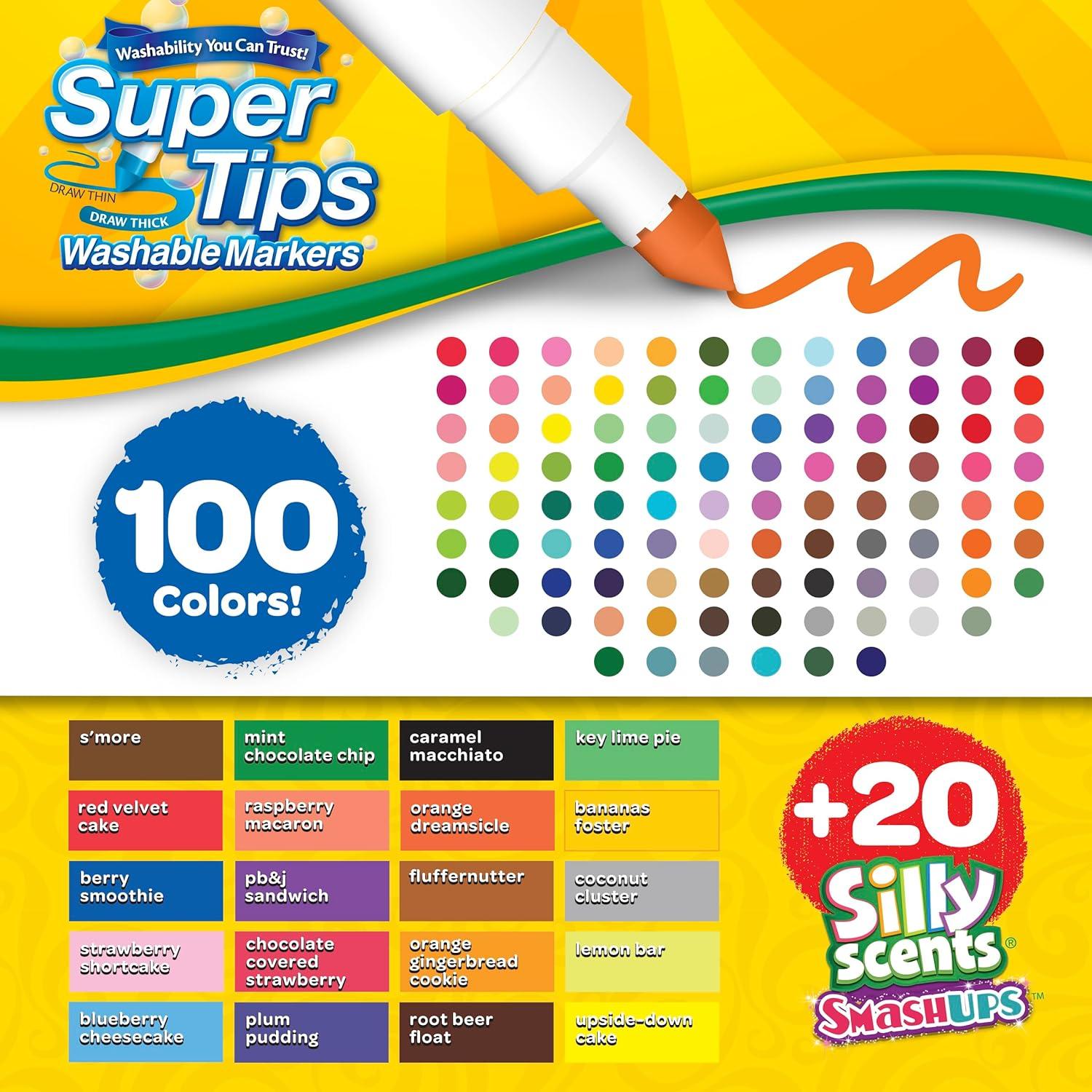 imageCrayola Super Tips ampamp Silly Scents Washable Marker Set 120ct Bulk Colored Markers for Coloring Books Fine Tip Conical WaterBased Ink Ideal for Kids Art Projects Gifts