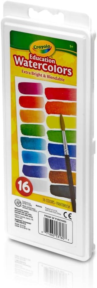 imageCrayola Watercolor Paint Set 16 Count Washable Paint for Kids 1 Paint Brush Arts ampamp Crafts Supplies Assorted Colors Ages 4