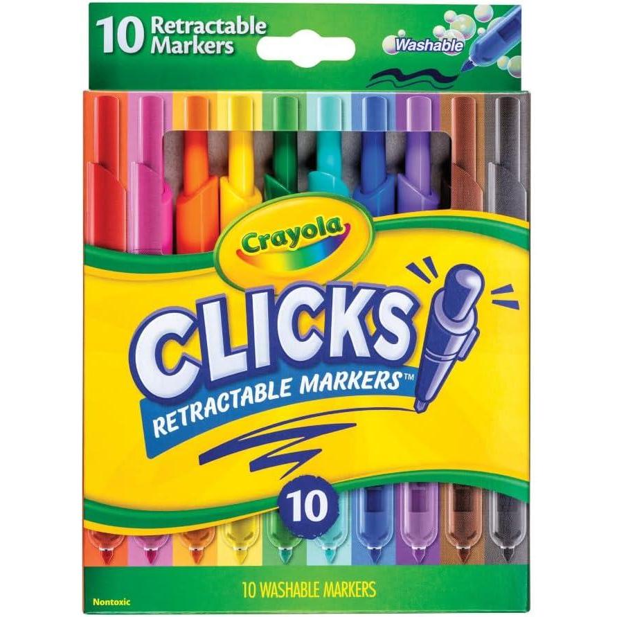 imageCrayola Clicks Retractable Tip Marker Set for Kids 10ct Markers For School Long Lasting Coloring Book Supplies No Dry Back to School Essentials 6Classics