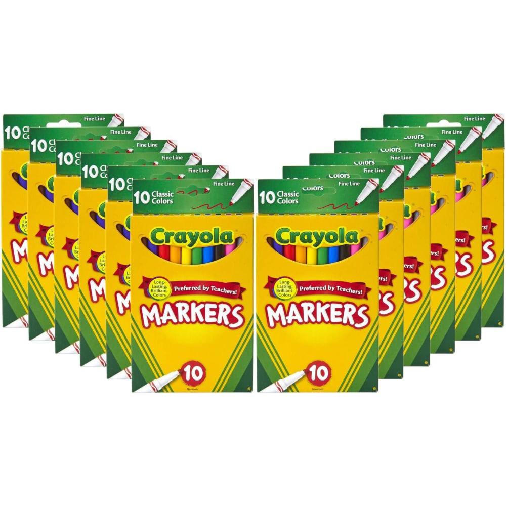 imageCrayola Fine Line Markers for Kids 12 Boxes Coloring Markers for School Bulk Back to School Supplies Teacher Classroom Must Have 10 Colors 3Markers Bulk