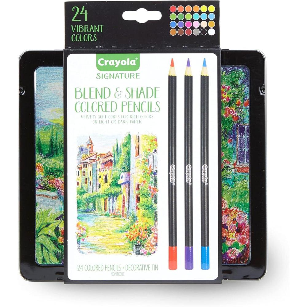 imageCrayola Signature Blend ampamp Shade Soft Core Colored Pencils in Tin Gift  24 Count Blend ampamp Shade Colored Pencils