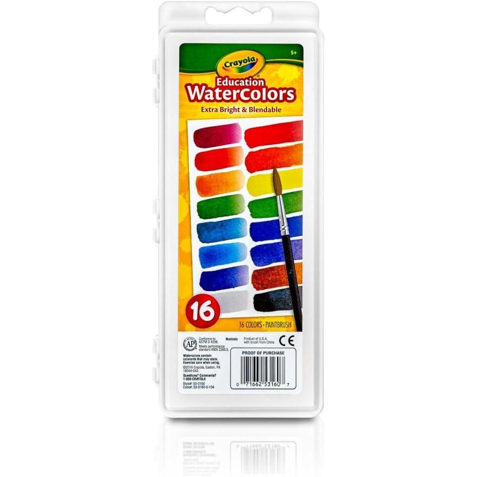 imageCrayola Watercolor Paint Set 16 Count Washable Paint for Kids 1 Paint Brush Arts ampamp Crafts Supplies Assorted Colors Ages 4