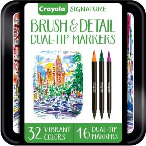 imageCrayola Brush ampamp Detail Dual Tip Marker Set 16 Markers 32 Colors Adult Coloring Markers Gifts for Teens ampamp AdultsBrush  Detail