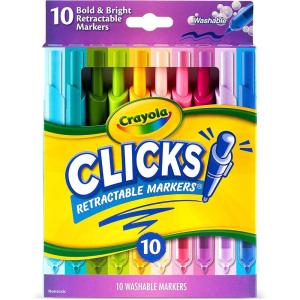 imageCrayola Clicks Retractable Tip Marker Set for Kids 10ct Markers For School Long Lasting Coloring Book Supplies No Dry Back to School Essentials 6GreenBlueRed