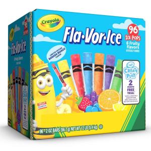 imageCrayola FlaVorIce Popsicle Variety Pack of 2 Oz Freezer Bars Assorted Flavors Banana Mango Strawberry Berry Punch Orange Grape LemonLime 96 CountCrayola 96ct  2oz