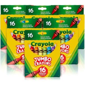 imageCrayola Jumbo Crayons Bulk 6 Sets of 16 Large Crayons for Toddlers ampamp Kids School Supplies Gifts Amazon Exclusive16 Count Pack of 6