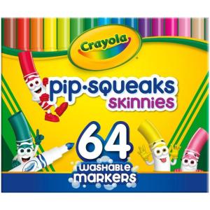 imageCrayola PipSqueaks Skinnies Washable Markers 64ct Mini Markers for Kids Coloring Markers Craft Supplies Kids Holiday Gift 364 Count Pack of 1