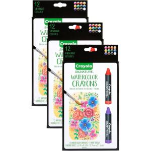 imageCrayola Signature Premium Watercolor Crayon Sticks ampamp Paintbrush 12 Count Gift1 Count Pack of 3
