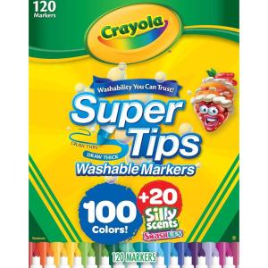 imageCrayola Super Tips ampamp Silly Scents Washable Marker Set 120ct Bulk Colored Markers for Coloring Books Fine Tip Conical WaterBased Ink Ideal for Kids Art Projects Gifts