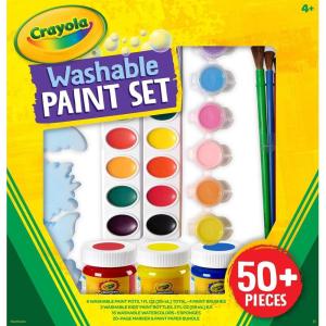 imageCrayola Washable Kids Paint Set 50pcs Includes Watercolor ampamp Washable Paints Painting Paper Paint Sponge Kids Paint Brushes