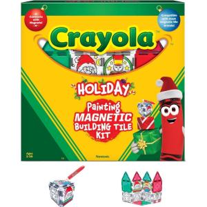 imageCreateOn Crayola PaintOn Holiday Magnetic Tiles Magnetic Kids Building Toys STEM Learning Travel Toys for Boys and Girls 18Piece SetHoliday Paint On