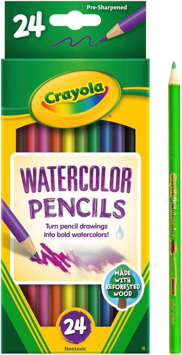 imageCrayola Watercolor Colored Pencils 24ct Watercolor Paint Alternative Watercolor Pencil Set for Kids Art Supplies Gift for Kids 31 Count Pack of 1