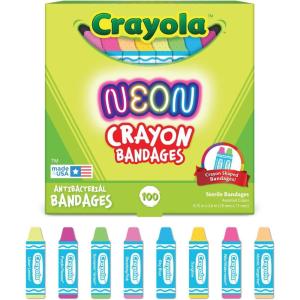 imageCrayola Shaped Neon Antibacterial Bandages for Kids 100 CT  Adhesive Bandages for Minor Cuts Scrapes ampamp Burns Great Stocking Stuffer or White Elephant Gift