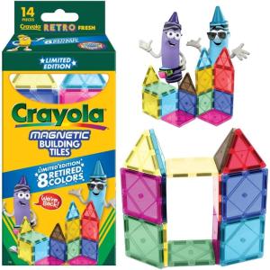 imageCreateOn Crayola Magnetic Tiles Building Set for Kids Magnetic Toys for Kids Travel Toys Classroom Sensory Toy Blocks STEM ampamp Montessori Tools for Boys ampamp Girls Ages 3 14Piece Set GlitterRetro