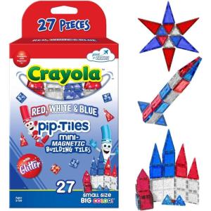imageCreateOn Crayola Mini Magnetic PIPTiles Bold Colors  Building Set for Kids Magnetic Building Toys for Kids STEM Travel Toys for Boys and Girls Ages 3 24Piece Set BoldRed  White  Blue