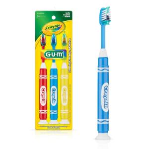 imageGUM Crayola Marker Childrens Toothbrush Soft Bristled Kids Toothbrush Set Age 3 Suction Cup Base 3 Count3 Count