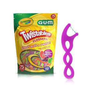 imageGUM Crayola Twistables Kids Flossers with Fluoride  Designed for Little Hands  Three Fun Fruit Flavors  Easy to Use Kids Floss Picks for Children Ages 3 75 Count