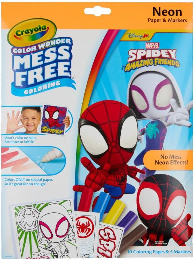 imageCrayola Color Wonder Spidey and His Amazing Friends Coloring Kit Neon Art Supplies Mess Free Coloring Set for Toddlers Spiderman Gift for Kids Ages 3Neon Box Set