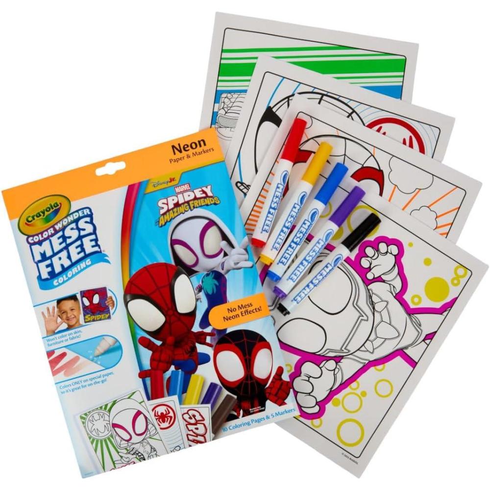 imageCrayola Color Wonder Spidey and His Amazing Friends Coloring Kit Neon Art Supplies Mess Free Coloring Set for Toddlers Spiderman Gift for Kids Ages 3Neon Box Set